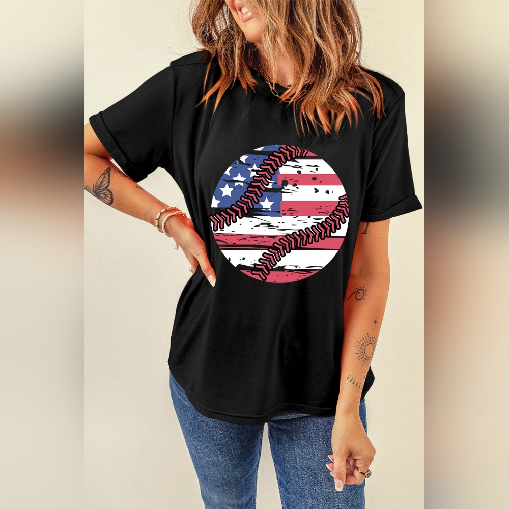Baseball American Flag Graphic Shirt Patriotic Womens Lightweight Short Sleeve - Picture 10 of 13